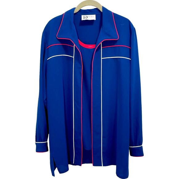 Vintage 80s Da Rue Blue Tank Long Sleeve Cardigan Set - Size 12 - Picture 1 of 10